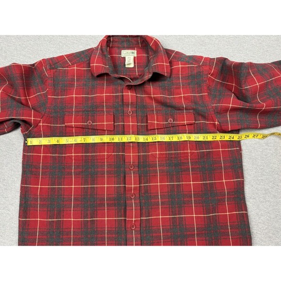 L.L. Bean Flannel Mens Large Heavyweight Red Blue Button Up Shirt Tall MT07 - Picture 4 of 10